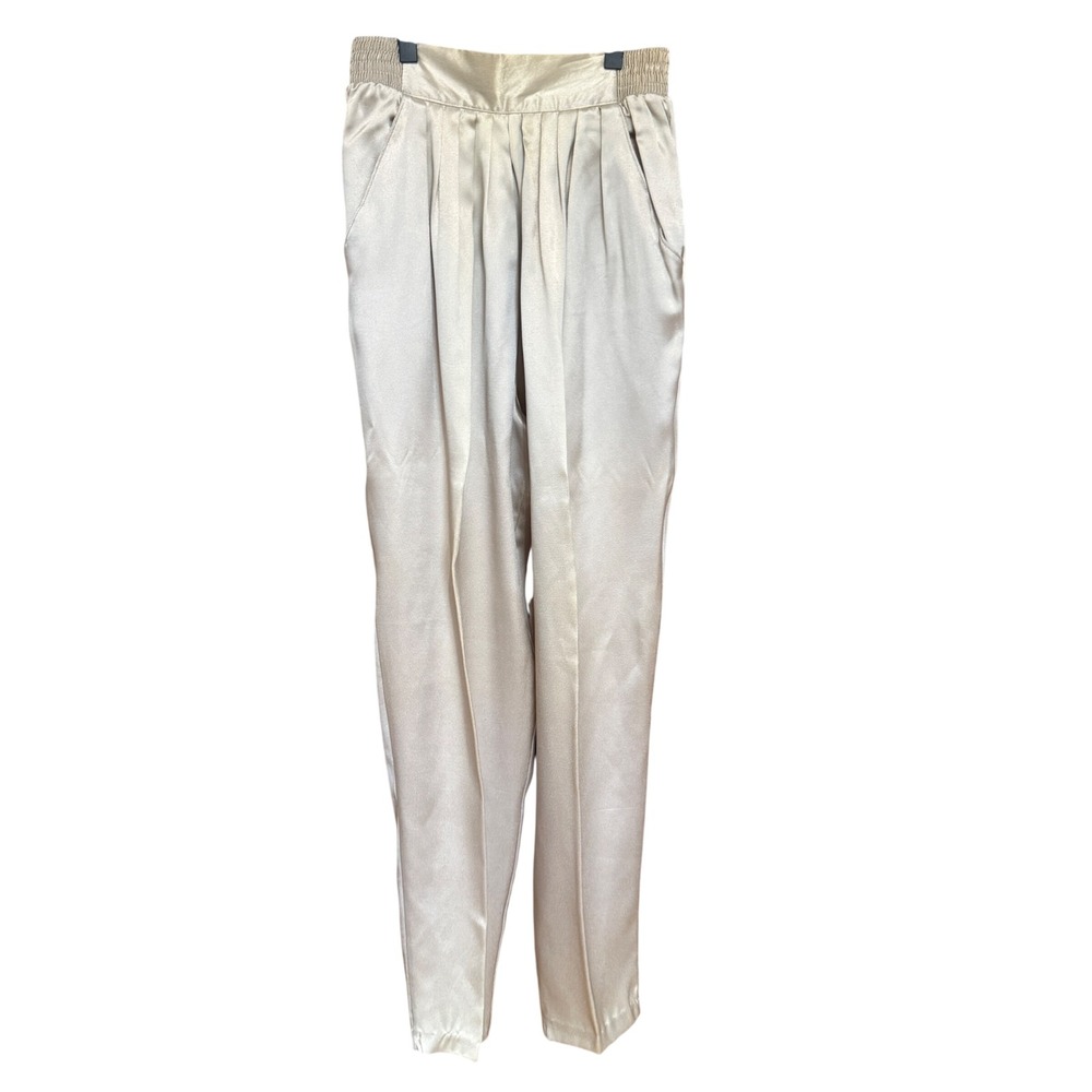 Jaclyn Smith Tapered Pleated Pants 8 Champagne Excellent Vintage Satin High Rise